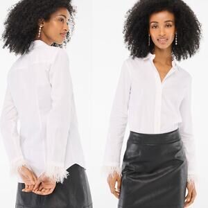 J. Crew Factory White Feather Cuff Blouse